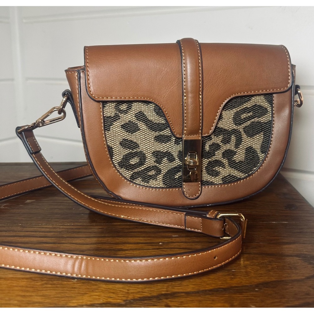Saddle Crossbody Bag Women Small Brown Leopard Print Faux Leather Boho Travel